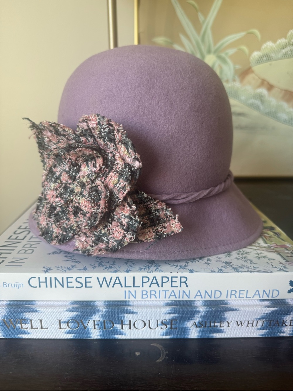 So Patricia! by Patricia Underwood 100% Wool Cloche Hat Purple Tweed Flower